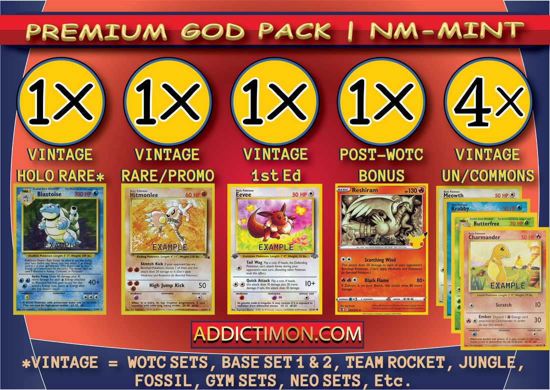 God Pack — Premium (8 Cards, Guaranteed Vintage Holo Rare) — sealed vintage WOTC Pokémon mystery pack, NM–Mint
